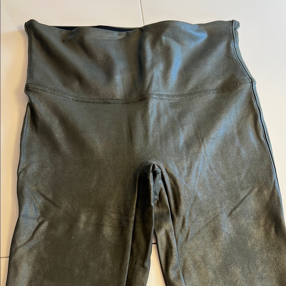 SPANX faux leather coated green Leggings